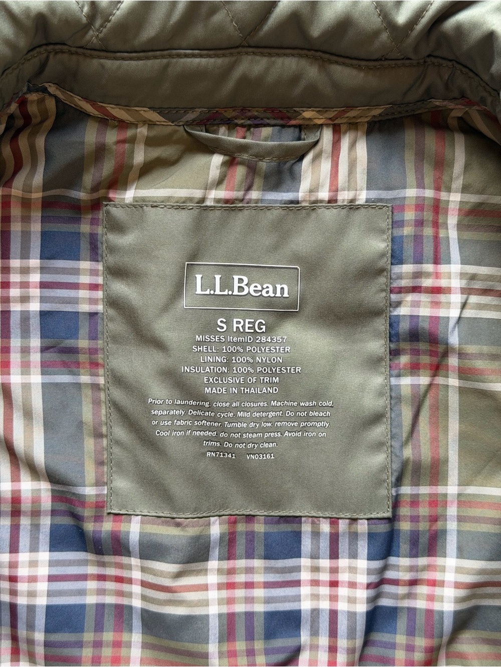 L.L.Bean Quilted Puffer Vest Olive Green Snap Zip Women’s Small Regular - Picture 8 of 11